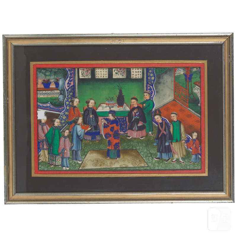 中國畫家 十八/十九世紀 人物園景圖一組八幅 水粉紙本 鏡框 | CHINESE ARTISTS (18TH/19TH CENTURY) - 图2